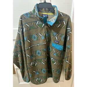 Patagonia Synchilla Fleece Pullover Aztec Mens L Large Green Outdoor Wear
